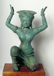 Figura femenina arrodillada usada para sostener un espejo, de Angkor Thom (bronce)